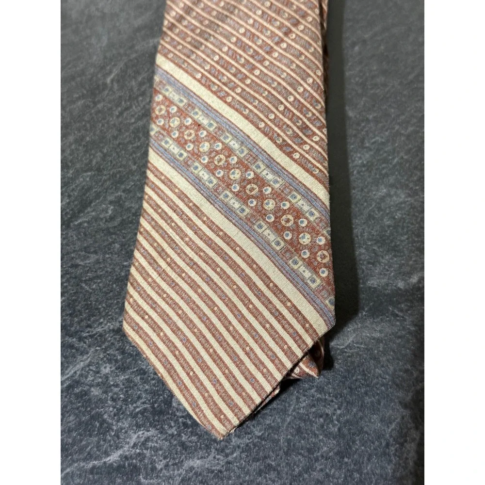Vintage Yves Saint Laurent Silk Necktie Brown Tan Geometric Striped YSL Tie